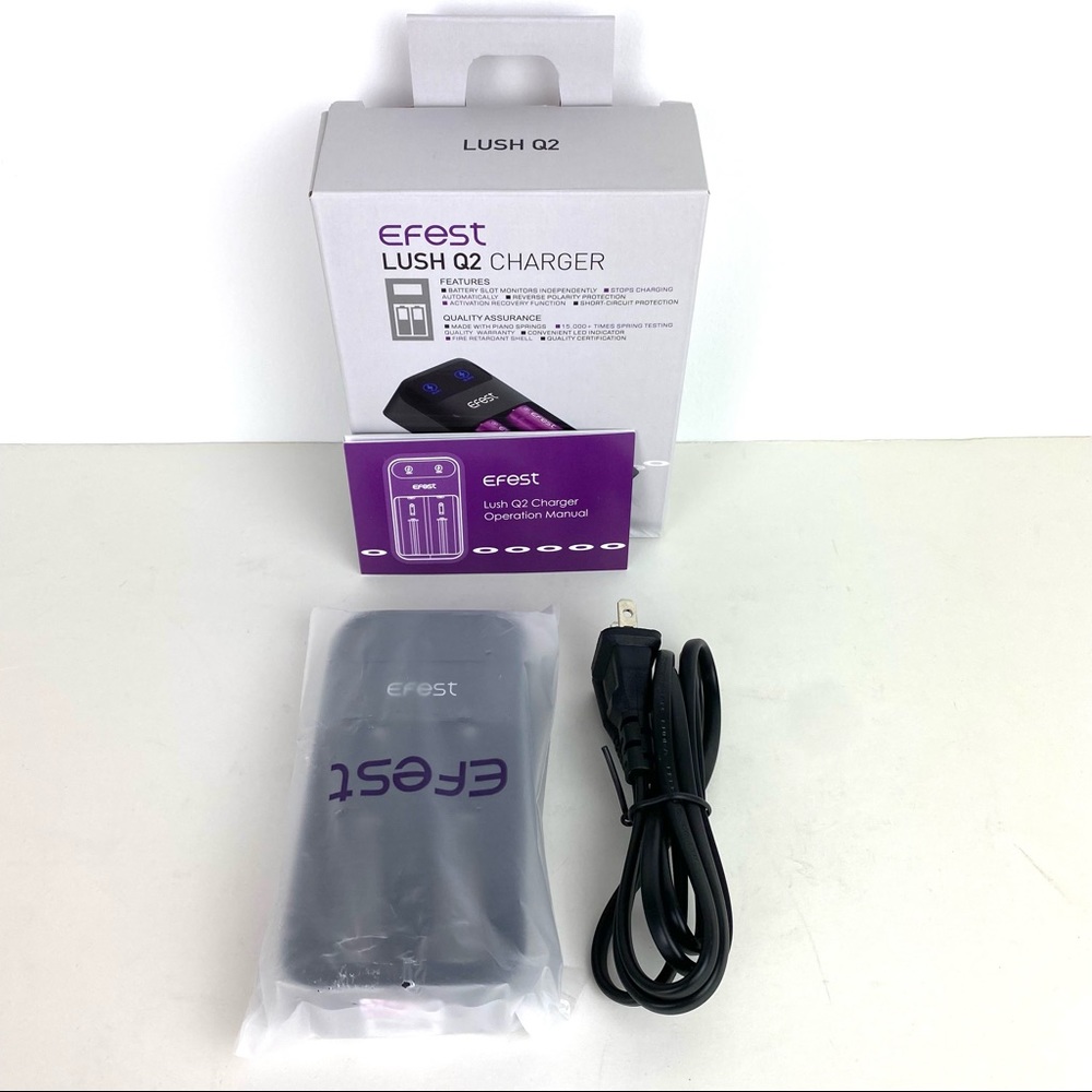 EFest Lush Q2 2 Slot Lithium Battery Charger 3.6V 3.7V 2.0A LED Indicators Black